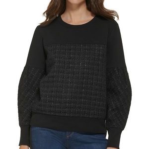 NWT KARL LAGERFELD PARIS Mixed Media Tweed Panel Sweatshirt - Size XS